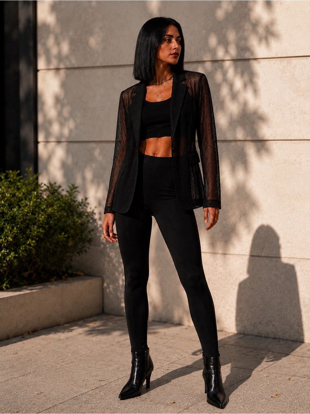 Black Sheer Mesh Blazer for Women
